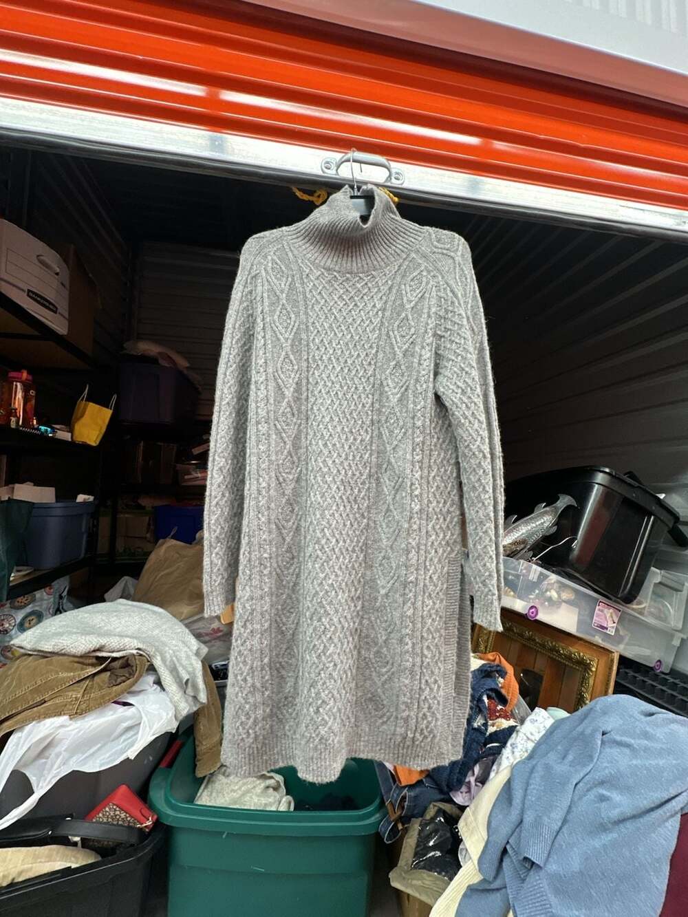 Peruvian Connection Grey Cable Knit Turtleneck Sweater Dress